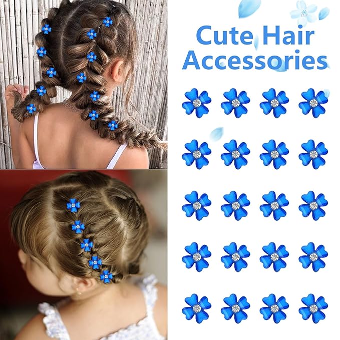 YISSION 20 Pcs Mini Dark Blue Flower Hair Clips with Rhinestone Cute Hair Pins Decorative Hair Clips Wedding Hair Barrettes Bridal Hair Accessories for Girls Women