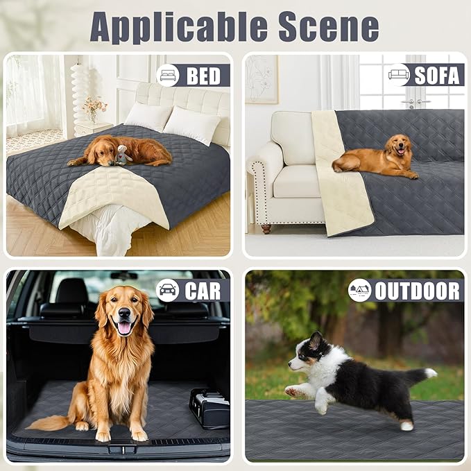 Smiry Waterproof Dog Bed Cover Blanket 52x82, Soft Reversible Pet Blanket, Washable Leakproof Cats Dogs Couch Cover for Sofa, Couch, Furniture, Dark Grey/Beige