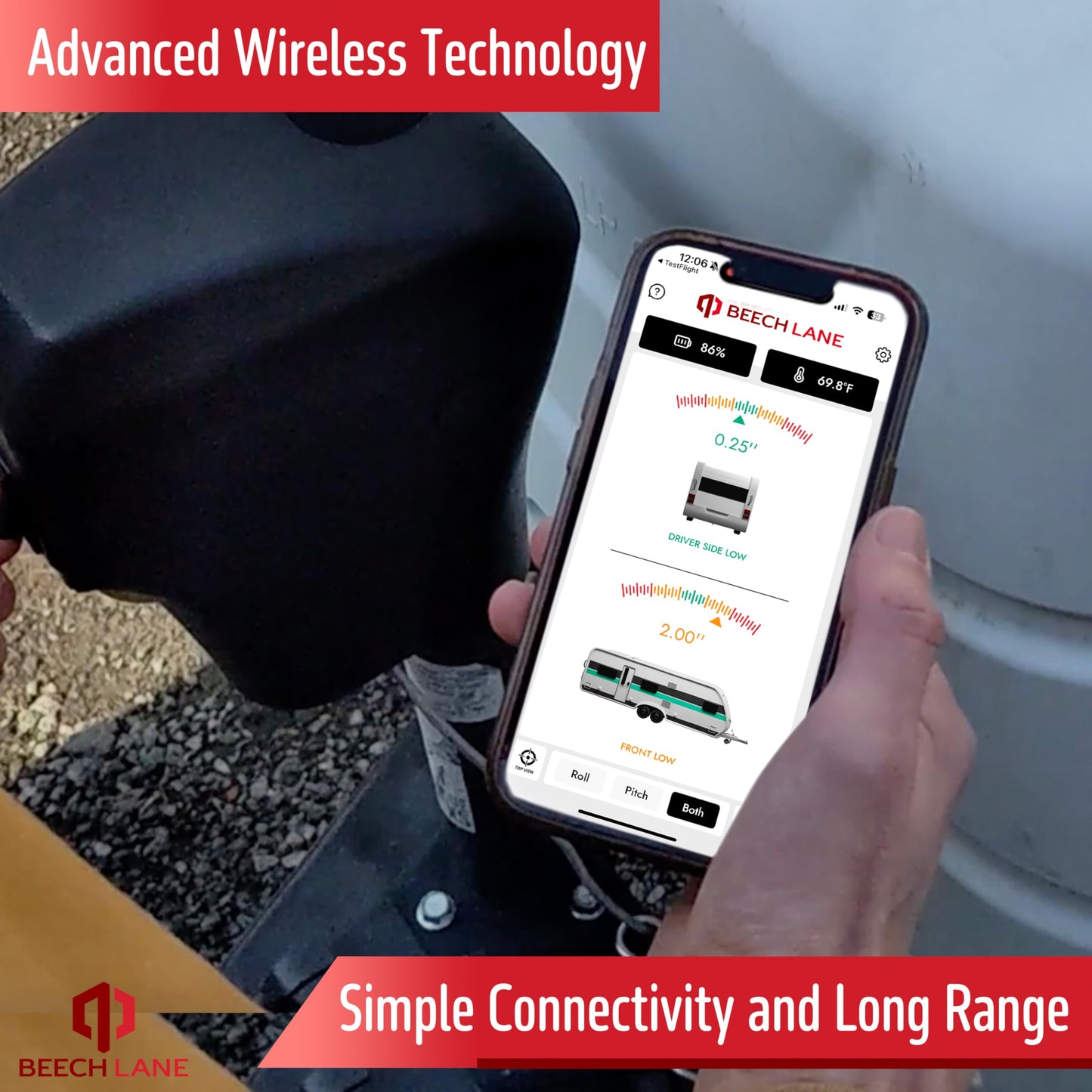 Beech Lane Wireless RV Leveling System, Made in the USA, User-Friendly Phone App With Real-Time Precise Leveling Measurements, Advanced Wireless Camper Leveler, Included AA Batteries, Patented