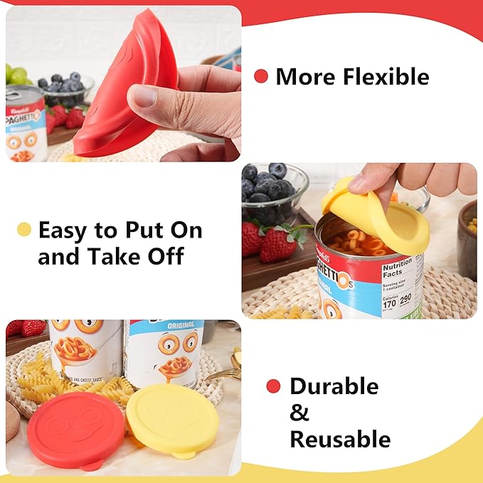 2 Packs Silicone Lids for 15.6 oz and 15.8 oz SpaghettiOs Canned Pasta, Food Sealing Lids for Can, Can Covers for Canned Good, Freezer&Dishwasher Safe (Can NOT Included)