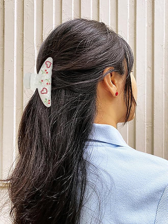 LILIE&WHITE 1PC Red Heart And Cherry Hair Clips For Women Medium Size Hair Claws Clips Hair Accessories