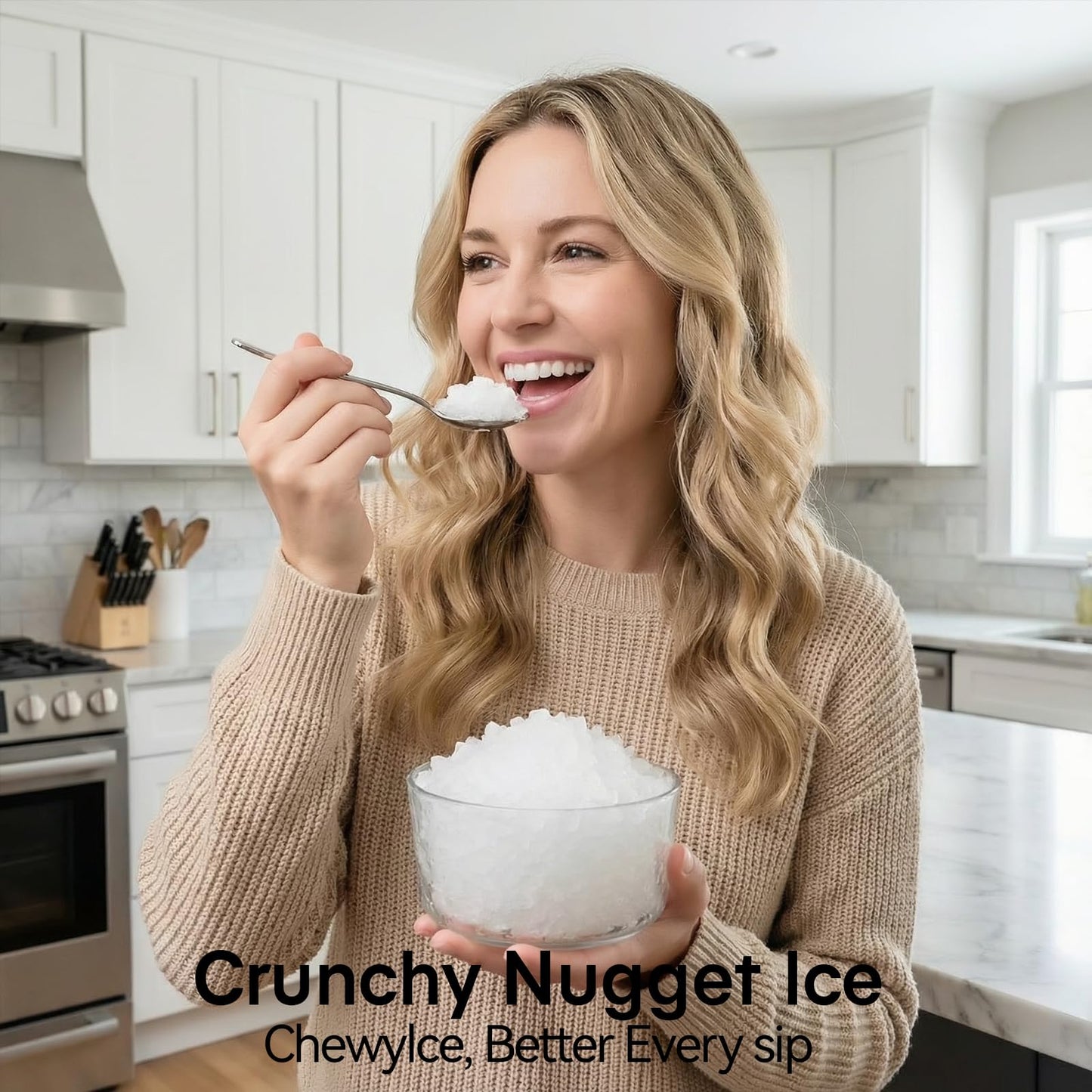 KMFurnila Nugget Ice Maker Countertop, Portable Ice Makers Machine with Removable Basket and Scoop, Self-Cleaning, Quiet, 6-Min Ready, 24lbs in 24Hrs, Visible, for Home, Party, RV, Camping, Black