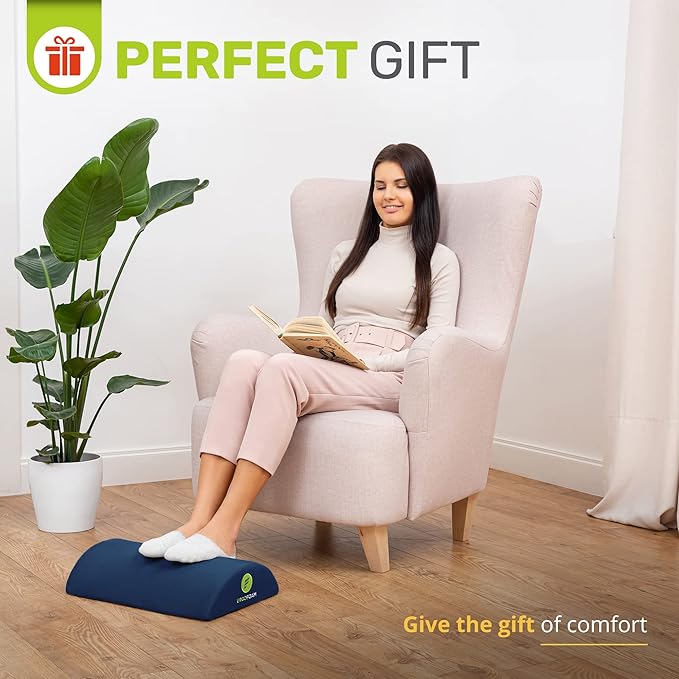 ErgoFoam Ergonomic Foot Rest Under Desk - Premium Velvet Soft Foam for Comfortable Rest; Navy Blue