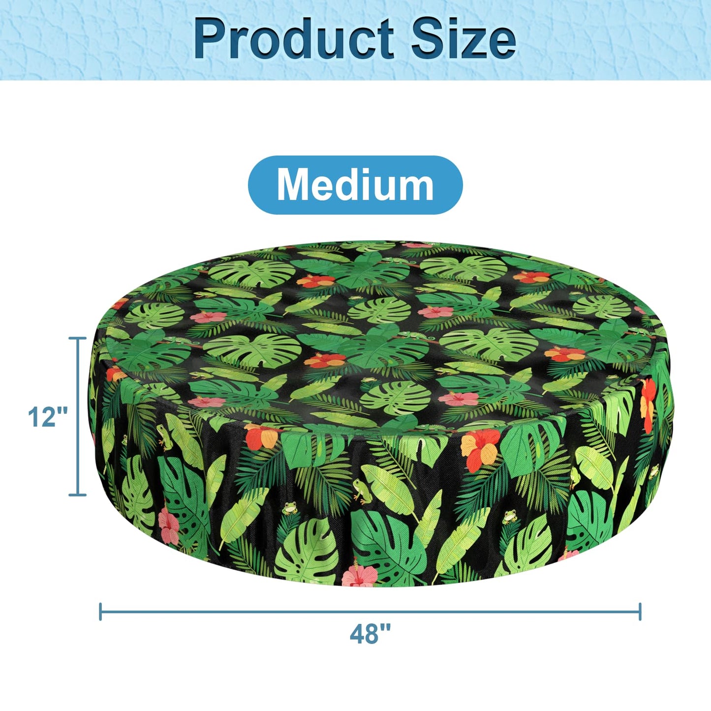 Docuwee Round Pool Cover 48", Foldable Kiddie Solar Cover Fit Dog Collapsible Swimming Pool, Pets Kids Bath Tub, Anti-UV Dustproof Safety Pool Covers, Monstera Deliciosa