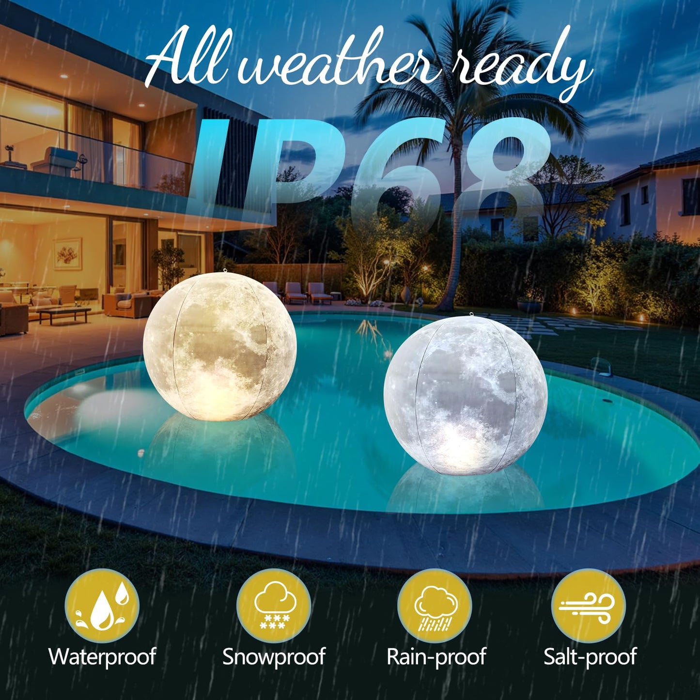 Cootway Full Moon Floating Pool Lights - 15" Inflatable Waterproof Solar Pool Lights that Float, Cool White&Warm White Light Up Pools Balls, Float or Hang in Pond Backyard Garden Party Decorations(2)