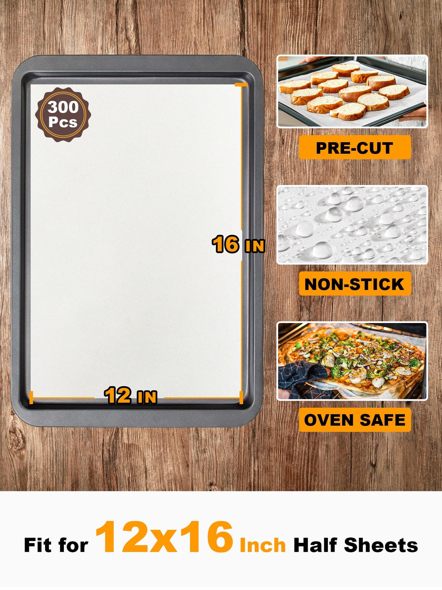 SMARTAKE 300 Pcs Parchment Paper Baking Sheets, 12x16 Inch Pre-Cut Baking Parchment, Non-Stick Kitchens Cookie Baking Paper, for Oven Grilling Air Fryer Steaming Bread Cake Cookie Meat Pizza (White)