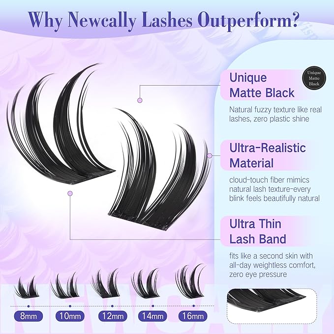 Bunny Manga Lash Clusters Wispy Spikes Eyelash Clusters Anime Fairy Cluster Eyelash Extensions Natural 8-16MM Individual Lashes CD-Curly DIY Lash Extension at Home by Newcally
