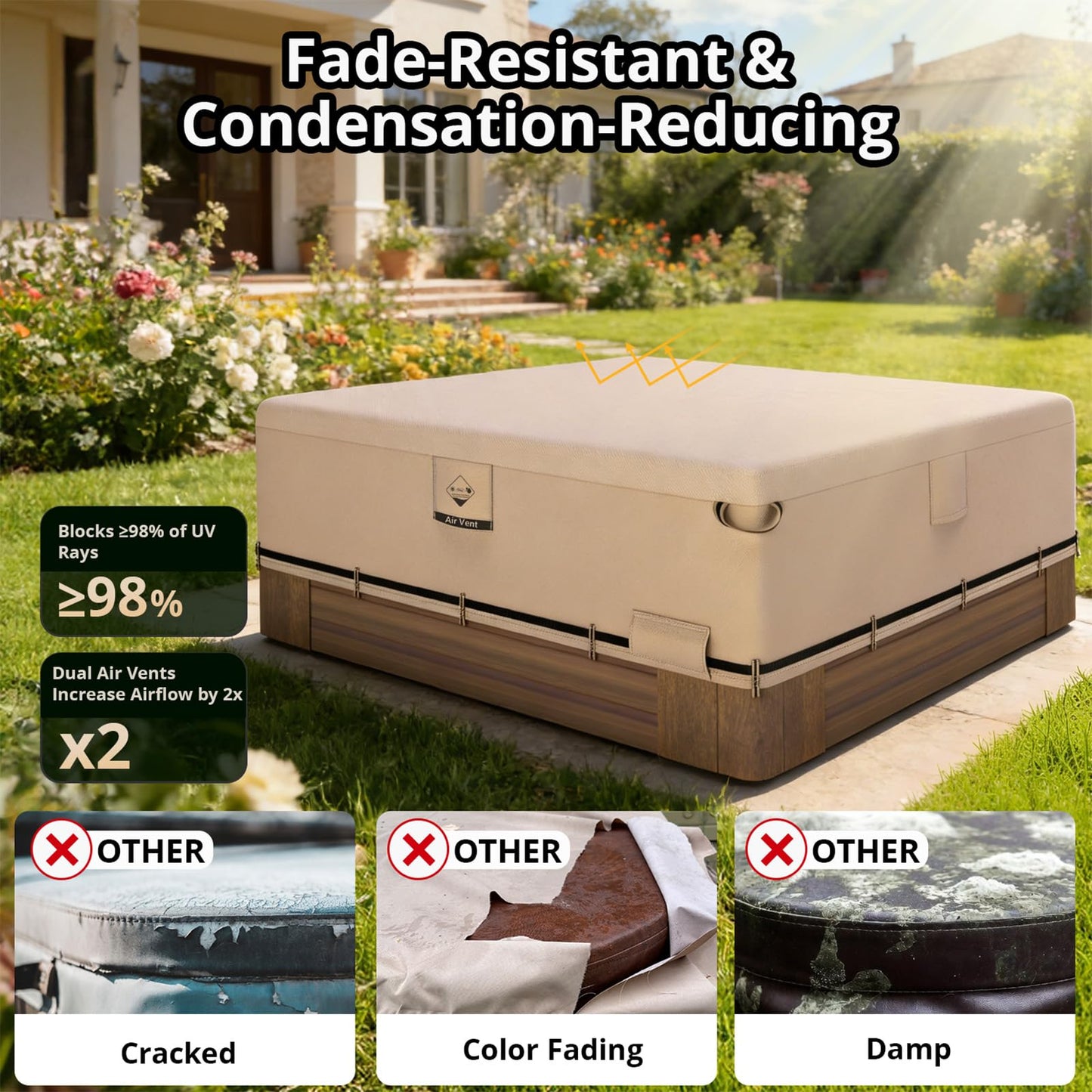 QH.HOME Hot Tub Cover Replacement 85"x85", Waterproof & Weatherproof 600D Polyester Spa Cover for Hot Tub, UV Resistant, Windproof with Ratchet Strap System, Fits 84 x 84, 82 x 82 or 81 x 81 Square