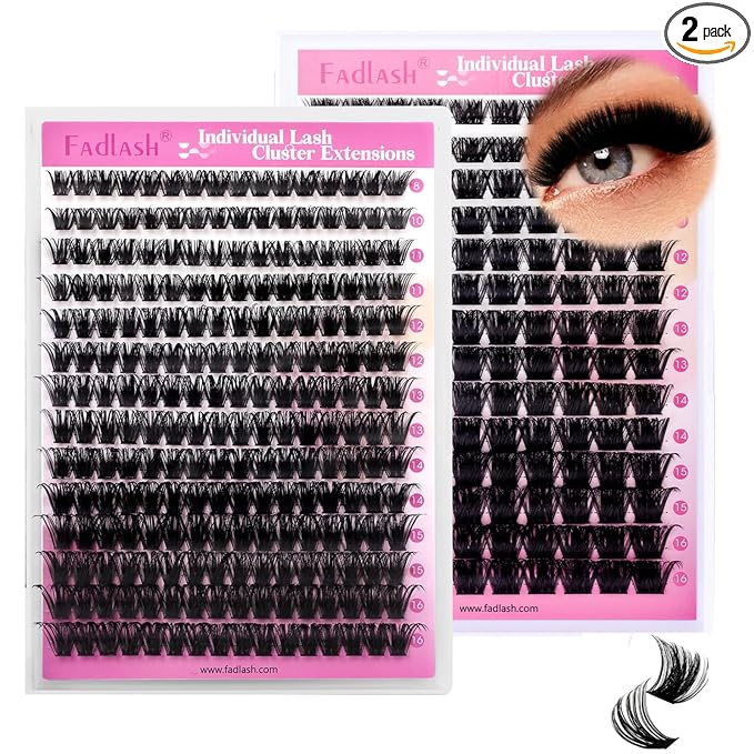 FADLASH Lash Clusters Natural Eyelash Clusters 100D+200D Fluffy Lashes Extensions 8-16mm D Curl DIY at Home (100D+200D, 2 Pack)