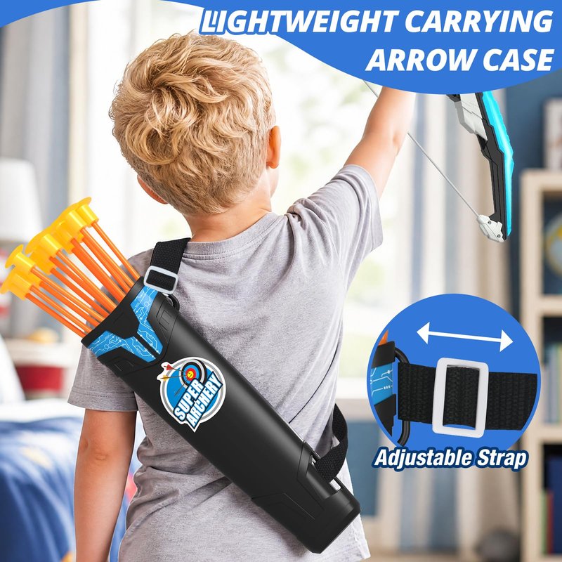 HYES Bow and Arrow for Kids, LED Light Up Archery Set with 12 Suction Cup Arrows, 1 Standing Target, 3 Score Targets & 1 Quiver, Indoor Outdoor Sport Gifts for Boys Girls Ages 4-12, Blue