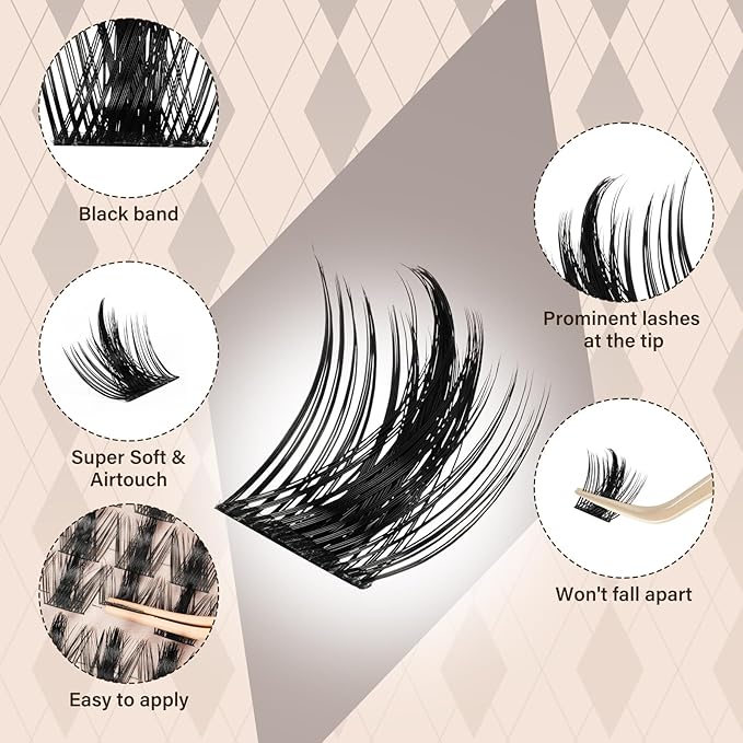 JMS&JMS Lash Extension Kit with Lash Bond and Seal Waterproof Lash Applicator Individual Lashes Velour Lash Clusters Kit Apply at Home(California Sunset,8-18MIX)