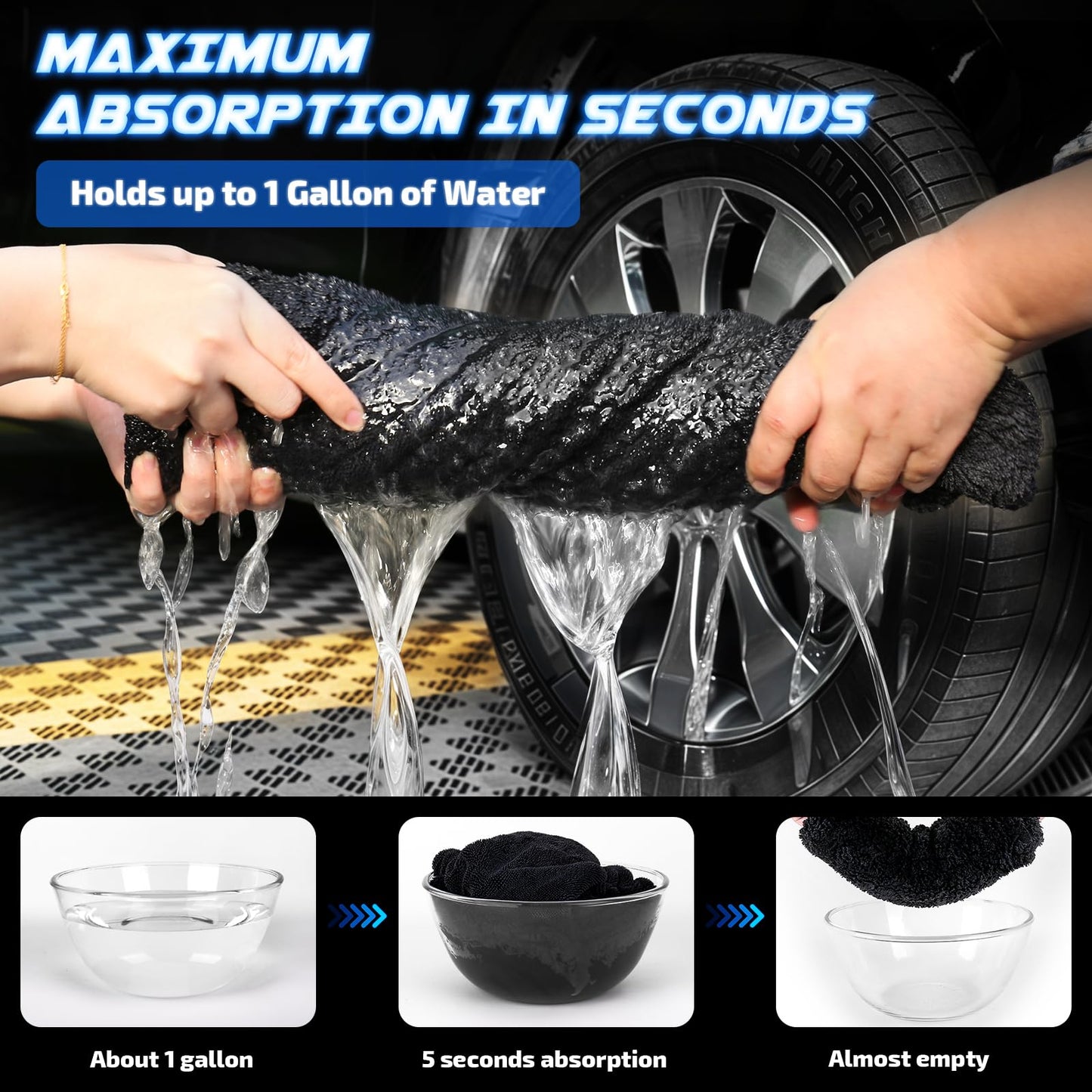SMINDER 2-Pack 1200 GSM Car Drying Towels – Microfiber Towels for Cars (36" x 24"), Ultra-Absorbent, Streak-Free, Scratch-Free, No Water Spots, Double-Twist Pile & Edgeless Design(Blue)