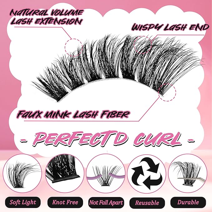 Volume Lash Extension Kit Thick Cluster Eyelash Extensions 10-18MM Lash Clusters 640Pcs Individual Lash Extensions DIY Lashes Clusters with Lash Bond and Seal Lash Tweezers
