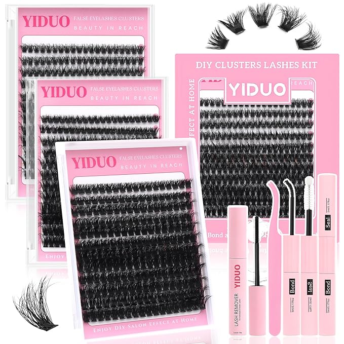 YIDUO 60D+80D+100D Lash Cluster Kit 3 style Volume Clusters Lashes Eyelashes Kit 696Pcs Wispy 10-18mm DIY Individual Eyelash Extensions Wholesale Combo Pack with Glue|Tweezers|Removers
