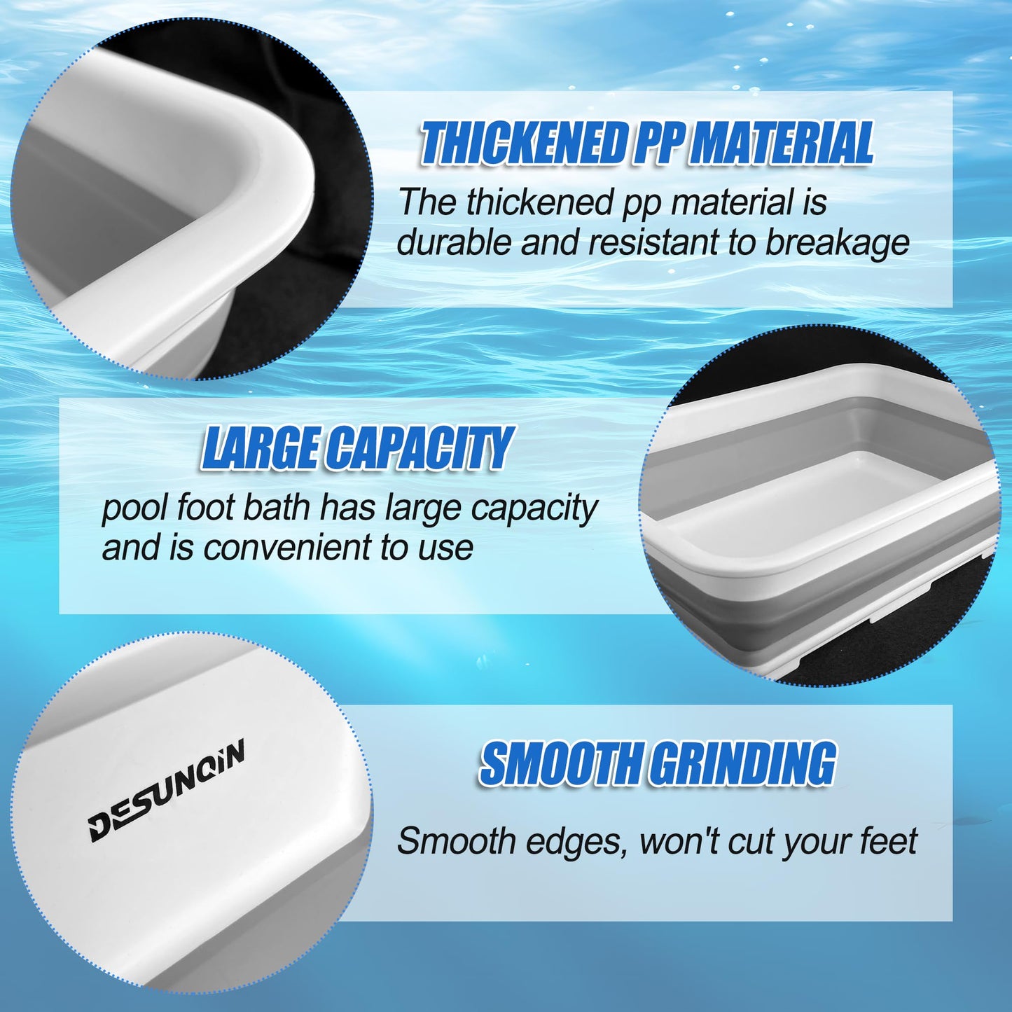 Desunqin 11.8" x 7.87" x 4.5" Pool Foot Bath Tray for Swimming Pool, Non- Slip Collapsible Foot Bath for Pool, Portable Foot Tub for Pool for Above Ground Pool Accessories, Rinse Feet Keep Pool Clean