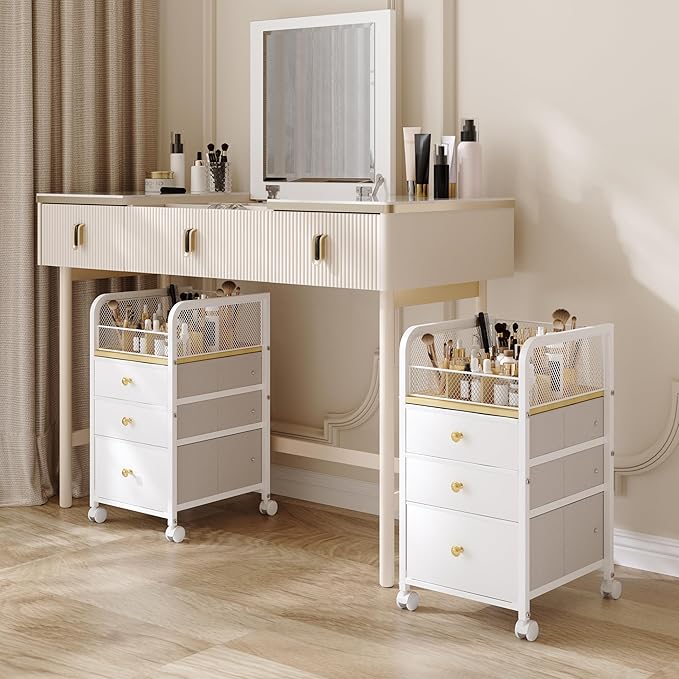 Makeup Organizer Storage Cart with Drawers, Makeup Organizer on Wheels, Rolling Makeup Bathroom Storage Cart, Cosmetic Vanity Display Cases Holder for Nail Polish Brush Hair Tool