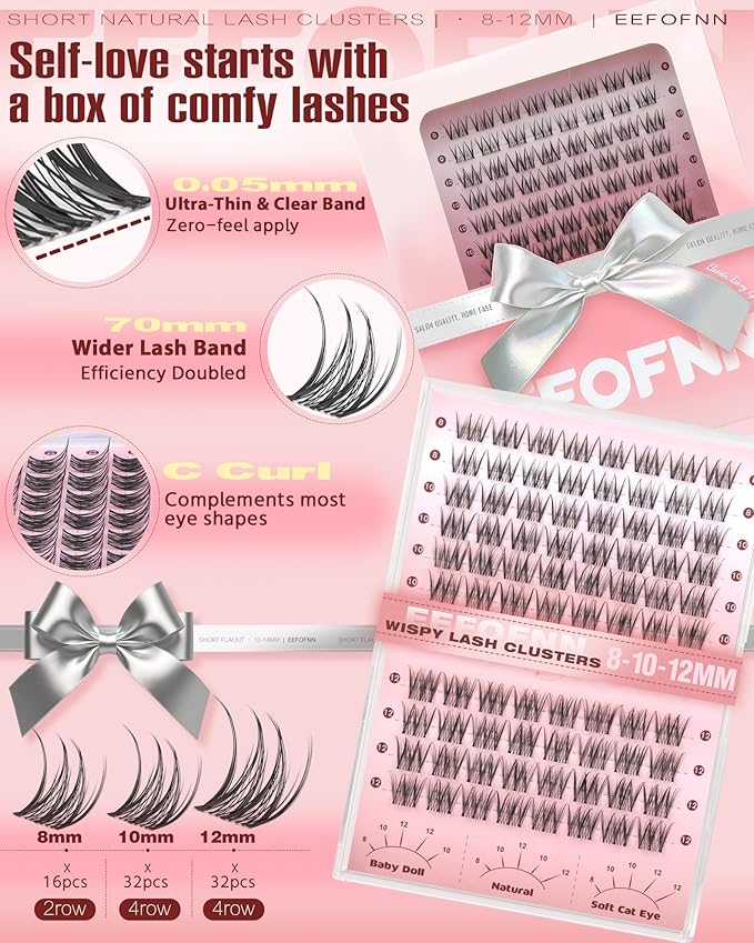 Lash Clusters Natural Eyelash Clusters Wispy Lashes Clusters C Curl Cluster Eyelash Extensions 8-14mm Lash Cluster Invisible Band Individual Lashes Bunny Cluster Lashes by Eefofnn
