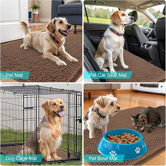 OLANLY Dog Door Mat for Muddy Paws 59x35, Absorbs Moisture and Dirt, Absorbent Non-Slip Washable Doormat, Quick Dry Chenille Mud Mat for Dogs, Entry Indoor Entryway Carpet for Inside Floor, Mocha