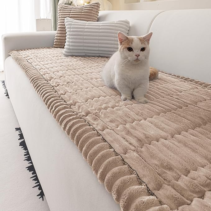 Couch Cover for Dogs Washable,Non Slip Fuzzy Durable Couch Covers for 3 Cushion Sofa Pet Friendly Sofa Cover Dog Thick Soft Slipcovers Protector Couches Mat Bed (Brown, 27.6" x 59"/70 x 150cm)