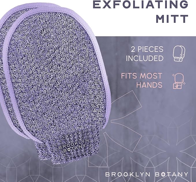 Brooklyn Botany Exfoliating Mitts for Bath and Shower – Heavy Duty Exfoliating Body Scrubber for Massage and Dead Skin Remover for Body – 2 Mitts