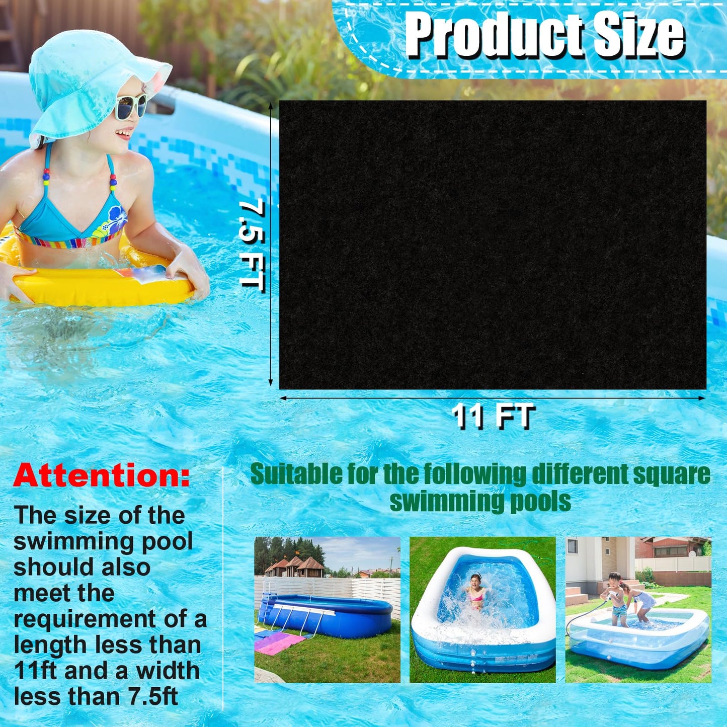 VICAMB 11 x 7.5ft Rectangular Pool Liner Pad for Above Ground Swimming Pools,220g/㎡ Heavy Duty Pool Ground Mat Under Pool Pad,Pools Bottom Liner Protector to Prevent Puncture and Extend Liner Life