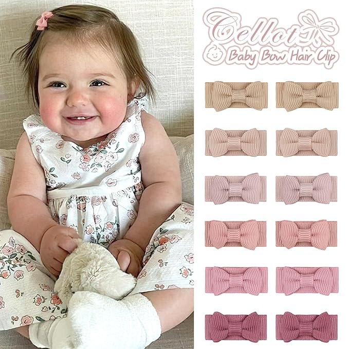 CÉLLOT Hair Clip, 120pcs Baby Girls Grosgrain Ribbon 1.2" Mini Bow Snap Clips, 60 Colors for Infant Toddlers Fine Thin Hair in Pairs