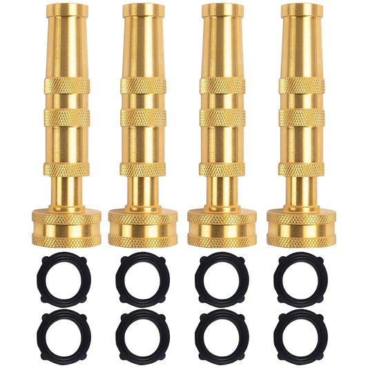 Hourleey Adjustable Twist Hose Nozzle, 4" Heavy-Duty Brass Hose Nozzle with 8 Garden Hose Rubber Washers (4 Pack)
