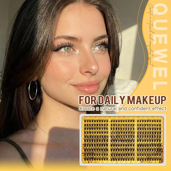 QUEWEL Lash Clusters Wispy Eyelash Clusters 300 Pcs Natural Cluster Eyelash Extensions C Curl, Mixed Length 10-16mm DIY Individual Lashes Cluster at Home for Countless Stunning Looks (QU45)