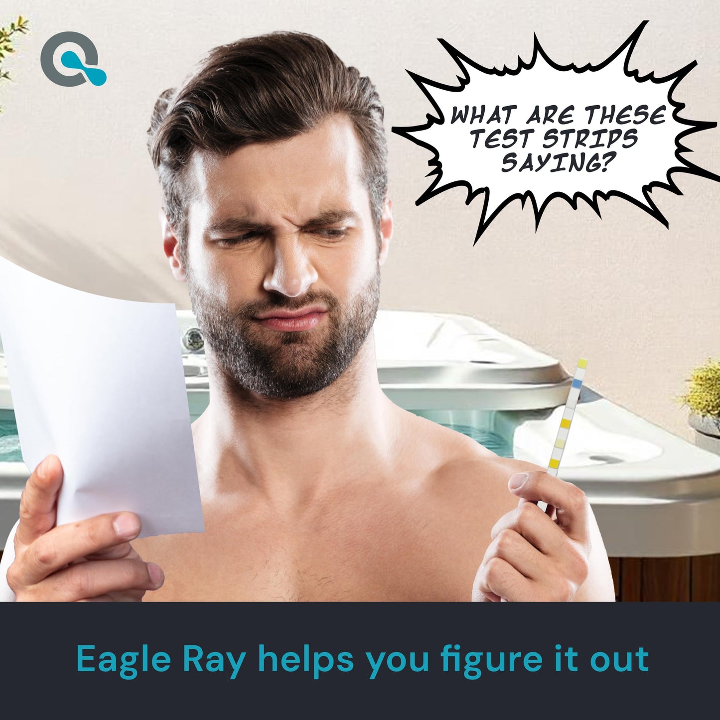 Eagle Ray Digital Spa Water Test Kit by AquaDoc with Digital Water Tester and 30 hot tub Test Strips for Chlorine, Bromine, Total Hardness, Cyanuric Acid, Alkalinity, and pH