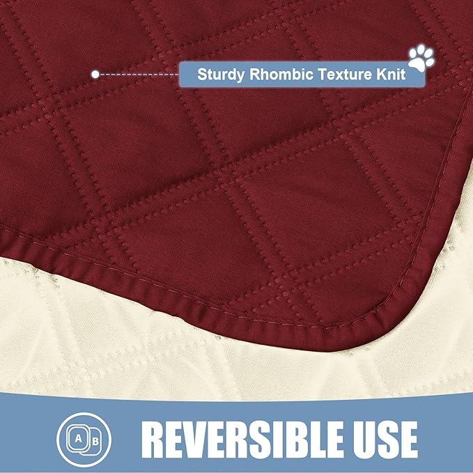 Smiry Waterproof Dog Bed Cover Pet Blanket, Soft Washable Dog Blanket for Furniture Bed Couch Sofa Reversible, Checkered (40"x70", Wine Red/Beige)