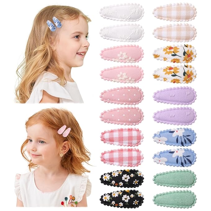 20 PCS Snap Toddler Hair Clips - Flower Patterns, Wrapped Mini Barrettes, Cute Hair Accessories for Girls and Infants