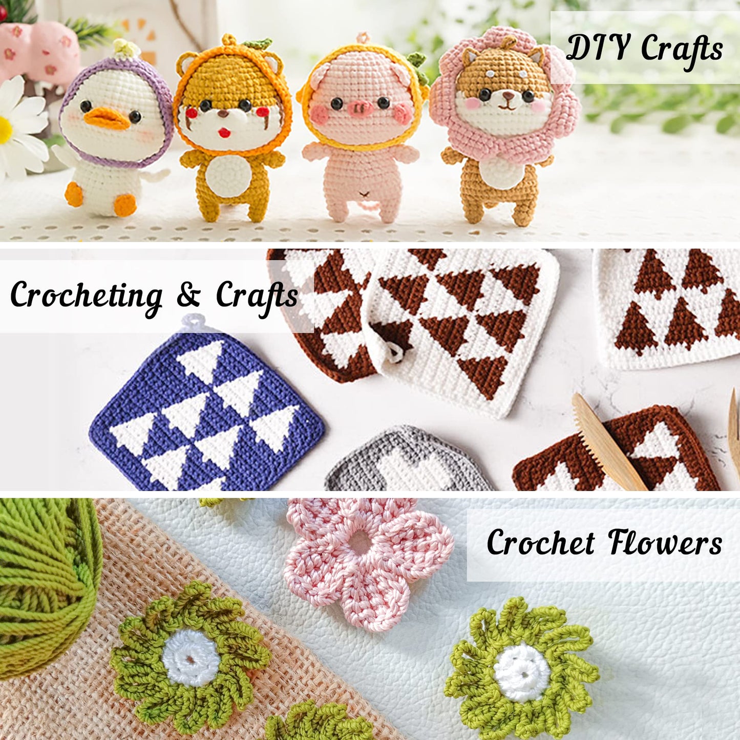 INSCRAFT 113 Piece Crochet Kit with Yarn Set– 1600 Yards Assorted Yarn for Knitting and Crochet, 73PCS Crochet Accessories Set Including Ergonomic Hooks, Knitting Needles & More Ideal Beginner Kit