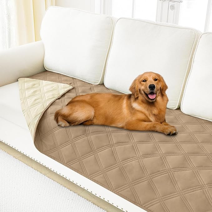 Smiry Waterproof Dog Bed Cover Blanket 40x80, Soft Reversible Pet Blanket, Washable Leakproof Cats Dogs Couch Cover for Sofa, Couch, Furniture, Camel/Beige
