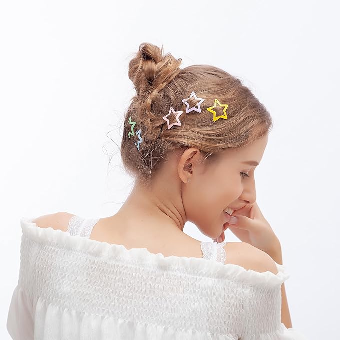 ECADY 100-Piece Metal Snap Hair Clips for Girls, Toddlers, and Kids - Perfect for Fine Hair, Thick Hair, and More - Featuring Fun Star Designs