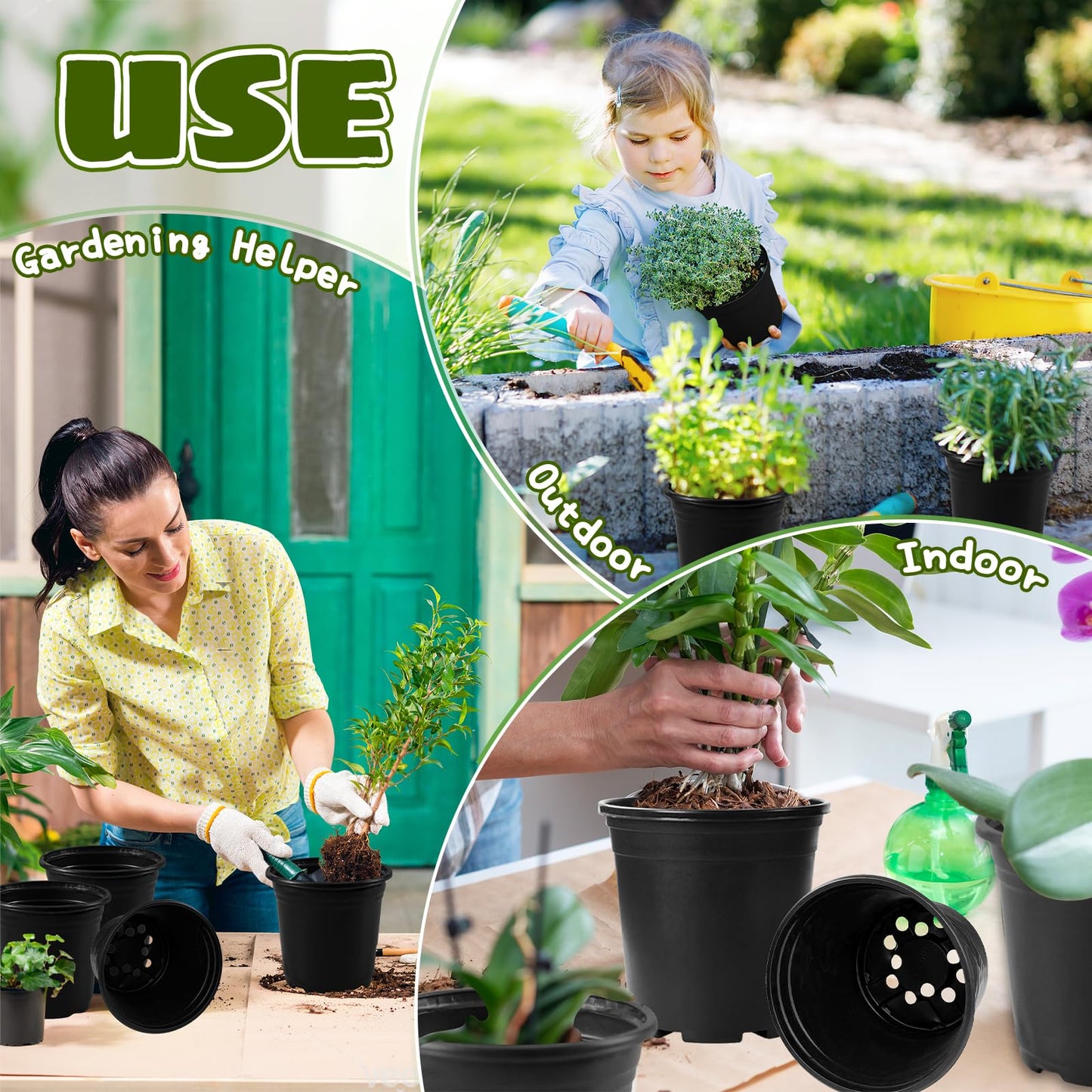 OJYUDD 120 Pcs 0.5 Gallon Black Plastic Plant Nursery Pots,Plant Seedling Pots with Drainage Holes,Black Flower Planting Container for Seedlings Transplanting,Planting,Succulent