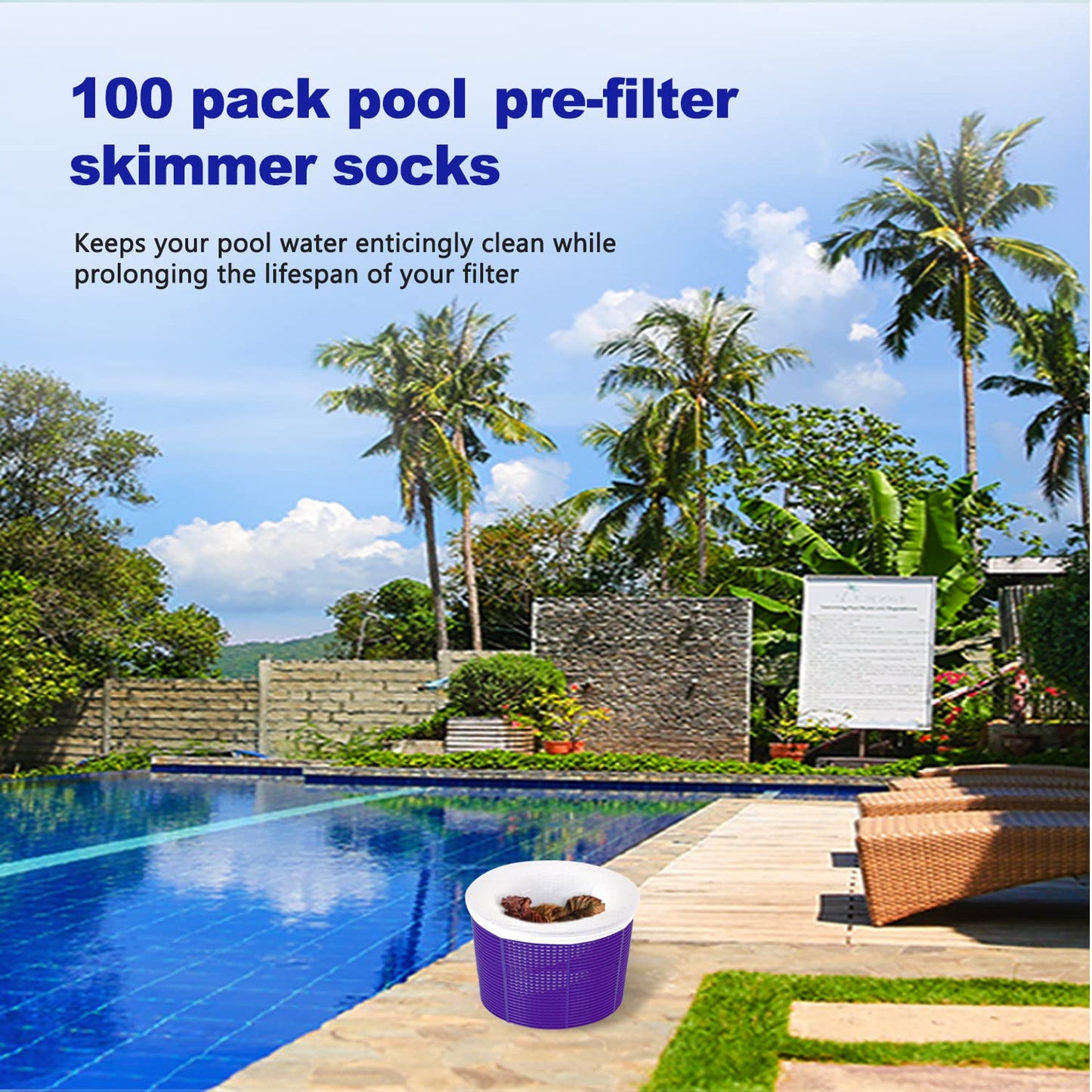 100 Pack Pool Skimmer Socks, Pool Filter Socks Works Perfect with Pool Skimmer for Inground and Above Ground Pool Skimmer Basket/ Hot Tub Filter, Ultra Fine Mesh Socks Filter Debris and Leaves