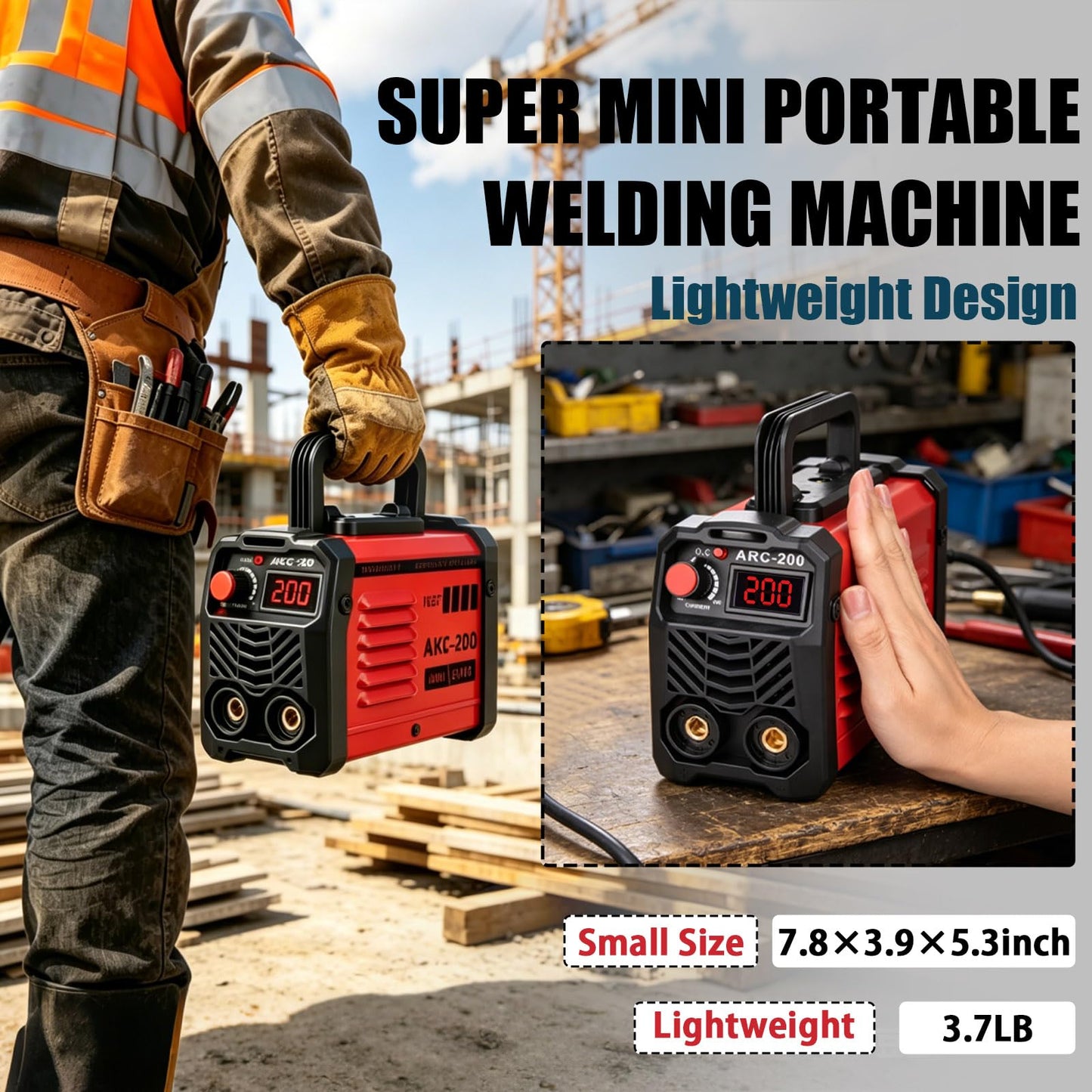 Hpoouo 200Amp 20PCS Rods Stick Welder, Super MINI Portable Welding Machine, IGBT Inverter Welder Machine 110V with Hot Start Arc Force Anti-Stick, for 1/16"-1/8" Rod ARC Welder, 2 Chip Hammers (Red)