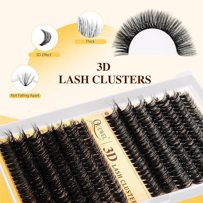 QUEWEL Lash Clusters Kit, 280Pcs 80D+100D 3D Lash Cluster Eyelash Extensions 10-18mm Lash Clusters Kit with Lash Bond and Seal and Lashes Tweezers Easy DIY at Home (80+100D 3D Kit)