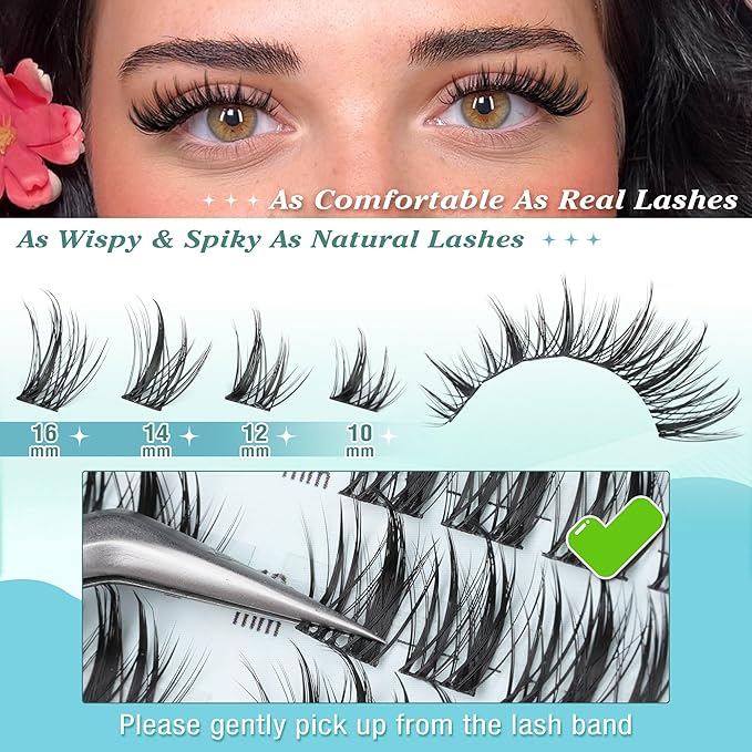 Cluster Lashes Kit Natural Look Cluster Eyelash Extension Kit Wispy Eyelash Clusters Kit Spiky DIY Lash Extension Kit CD-curly 10-16MM Manga Individual Lashes Kit by Newcally