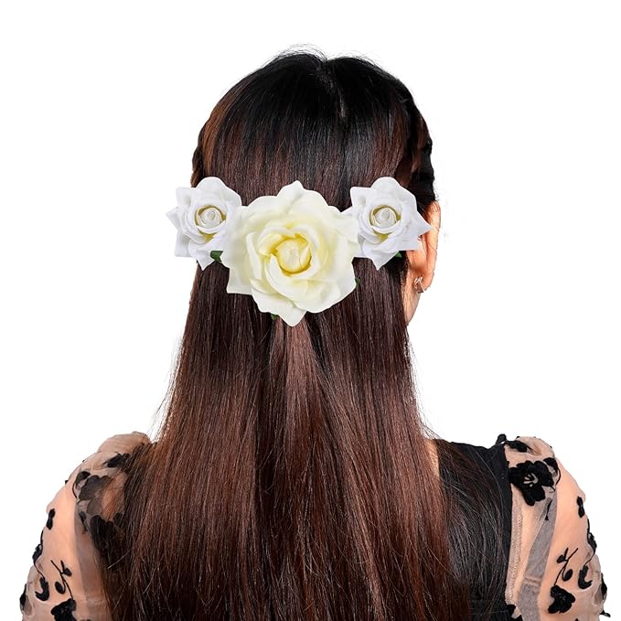 Rose Hair Clip, 4 Pcs Fabric Rose Flowers Hair Clips Mexican Hair Flowers Pin up Headpieces for Woman Girl Wedding Party Mother's Day (2 Sizes) (White)