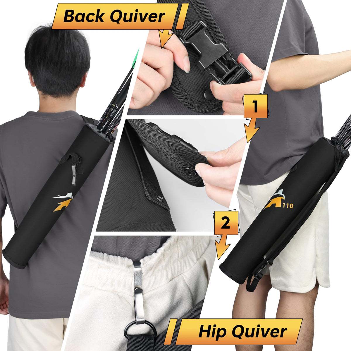 SUNYA Archery Arrow Quiver, Hip and Back Dual Carry Modes, Adjustable Quick-Detach Silent Buckle, Foldable Lightweight 200g, Noise Reduction Drawstring Closure