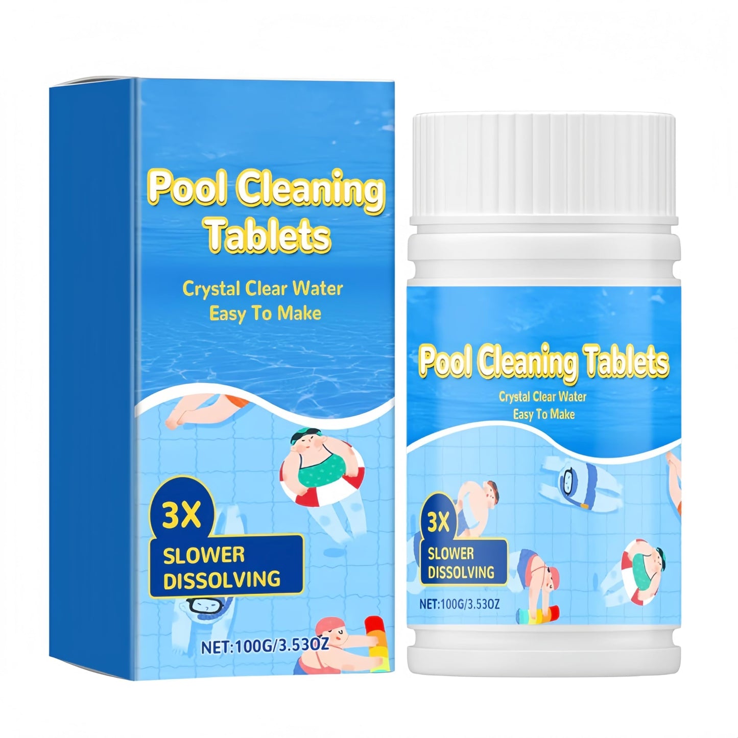 Pool Cleaning Tablets for Crystal Clear Water, Clears Dull, Hazy or Cloudy Wate Eliminate Odors, Fast Acting, Maintain Water Quality Balance (100g)