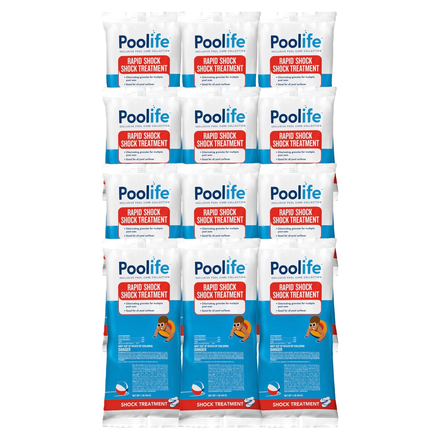 Poolife Rapid Shock for Pool Algae, Bacteria, Contaminant Removal - Fast-Dissolving, CYA-Free Calcium Hypochlorite Pool Shock for Clean Water - Chlorine Granules for Above/Inground Pools - 1lbx12 Bag