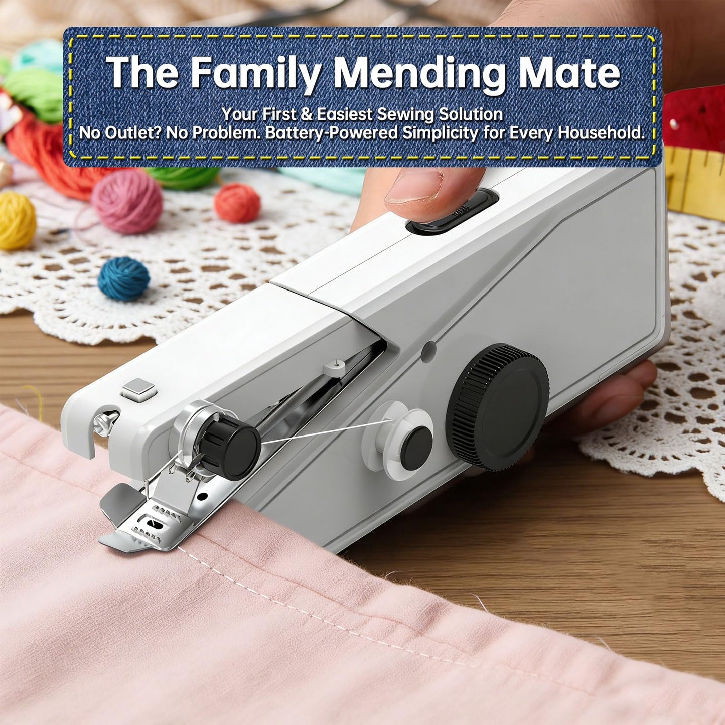 Handheld Sewing Machine for Beginners Adults, Portable & Cordless Mini Sewing Machine Kit, Easy One-Speed Electric Stitching for DIY Quick Repair, Home Travel Mending Tool with Accessories