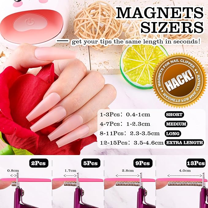 Violet Red Premium Adjustable Nail Clippers with Magnets Sizers for Acrylic Nails, Stainless Steel Nail Cutter Trimmer for Artificial Fake False Tips Manicure Sharp Blade Clip Tool for Salon Beauty