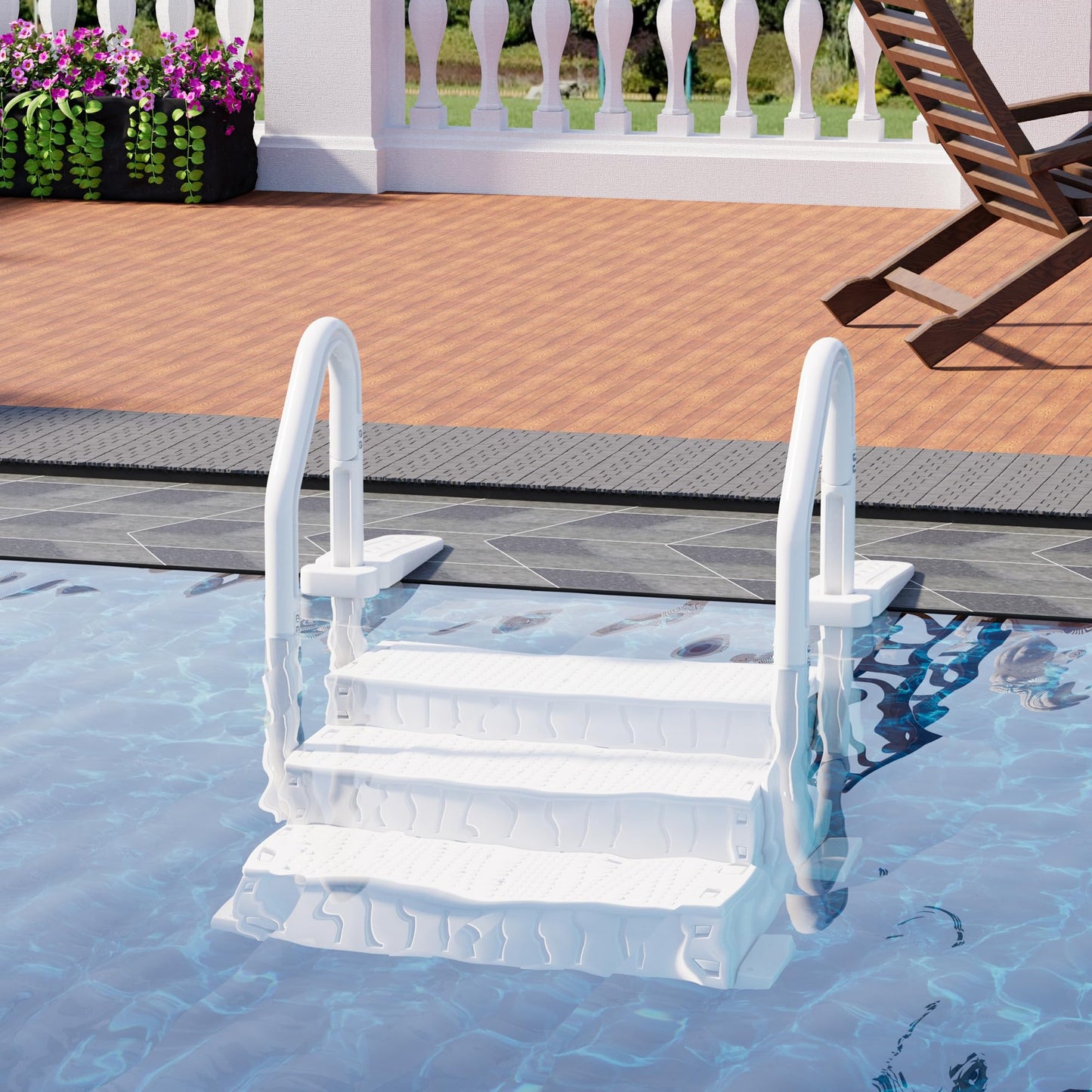 UPHYB Pool Ladder, 3-Step Pool Stairs with Double Handrails and Non-Slip Steps for 36-50” Above Ground and In-Ground Pools, White