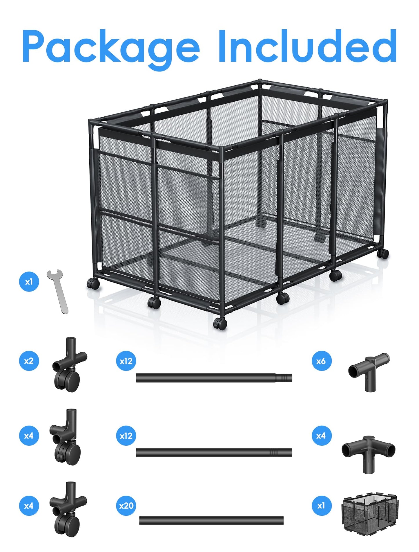 Kompoll Pool Float Storage - Rolling Mesh Pool Storage Bin for Noodles, Goggles, Floats & Balls, XXL Large Outdoor Pool Toy Organizer with Wheels for Swimming Accessories, Black