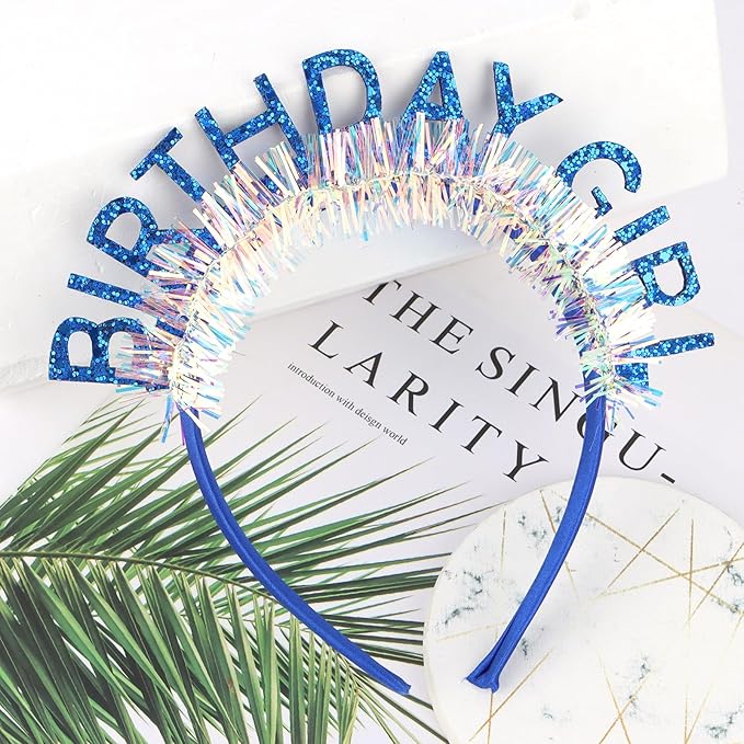 CIEHER Dark Blue Birthday Girl Headband Birthday Decorations