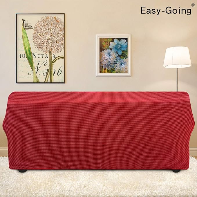 Easy-Going Stretch 4 Seater Sofa Slipcover 1-Piece Sofa Cover Furniture Protector Couch Soft with Elastic Bottom for Kids, Polyester Spandex Jacquard Fabric Small Checks Christmas Red