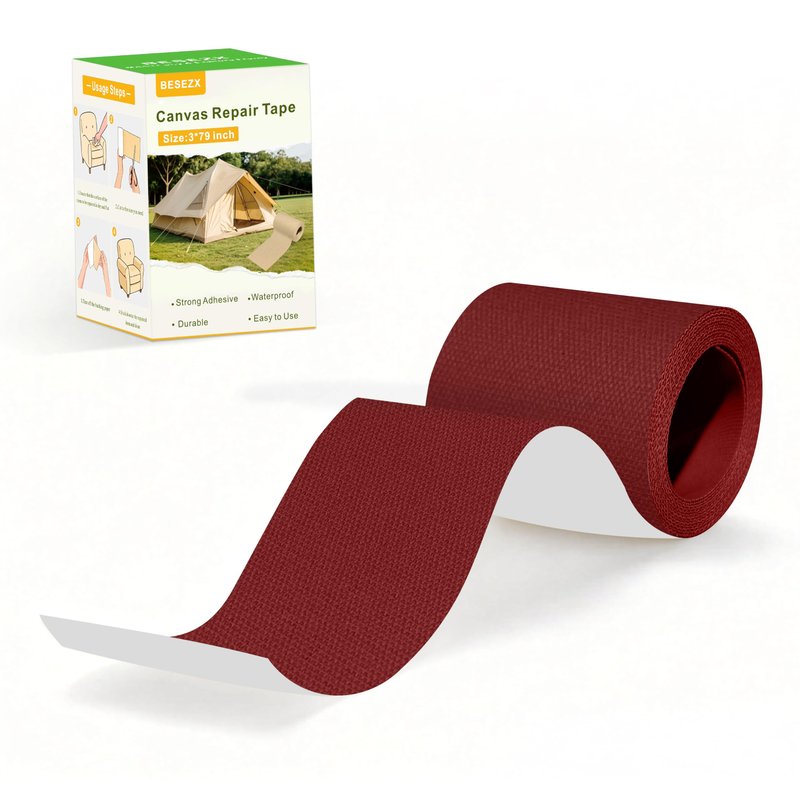 Besezx Canvas Repair Tape,Outdoor Gear Patch, 3x79 Inches,Waterproof Self-Adhesive Fabric Repair Tape for Repairing Boat Covers,Sun Shades,Sofas,Tents,Lounge Chairs,Awnings (Burgundy)